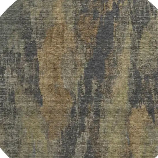 8' Charcoal Gold And Copper Abstract Washable Round Rug With UV Protection Photo 2