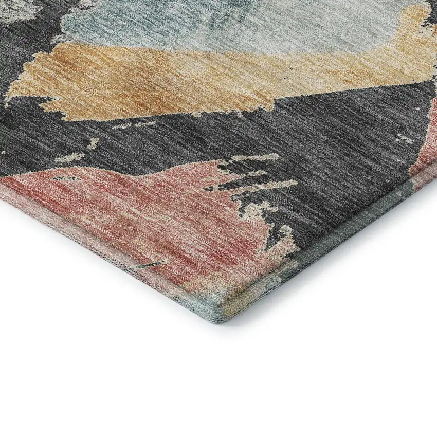 8' Charcoal Gold And Coral Abstract Geometric Washable Round Rug With UV Protection Photo 5