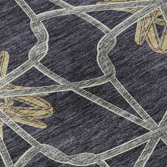 8' Charcoal Gold And Gray Geometric Washable Round Rug With UV Protection Photo 8