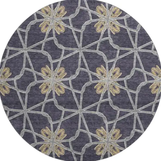 8' Charcoal Gold And Gray Geometric Washable Round Rug With UV Protection Photo 3