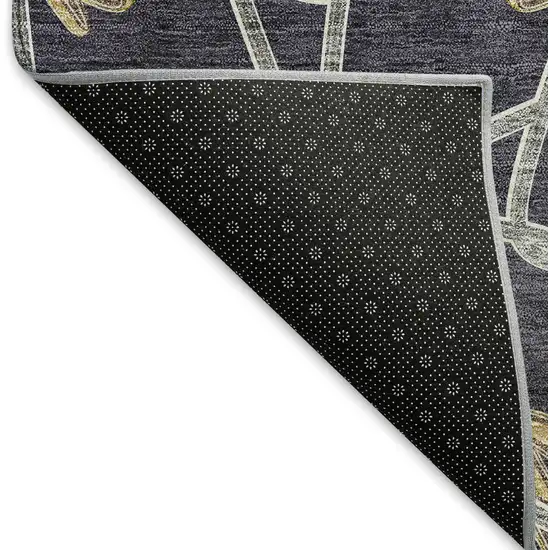 8' Charcoal Gold And Gray Geometric Washable Round Rug With UV Protection Photo 5