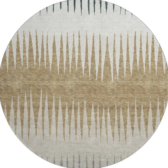 8' Charcoal Gold And Gray Striped Washable Round Rug With UV Protection Photo 4