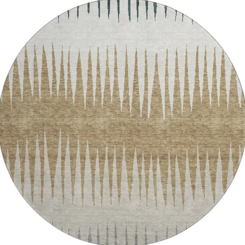 8' Charcoal Gold And Gray Striped Washable Round Rug With UV Protection Photo 4