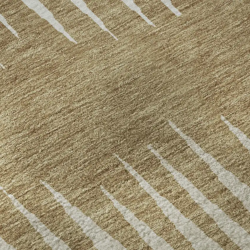 8' Charcoal Gold And Gray Striped Washable Round Rug With UV Protection Photo 9