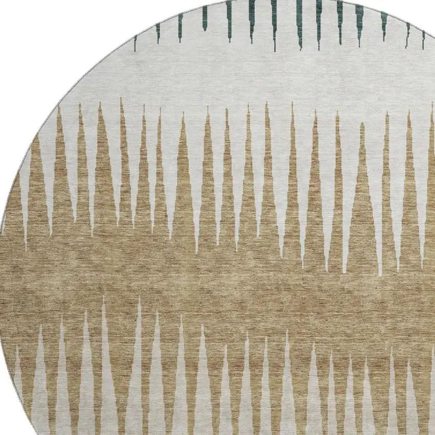 8' Charcoal Gold And Gray Striped Washable Round Rug With UV Protection Photo 3