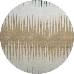 Photo of 8' Charcoal Gold And Gray Striped Washable Round Rug With UV Protection