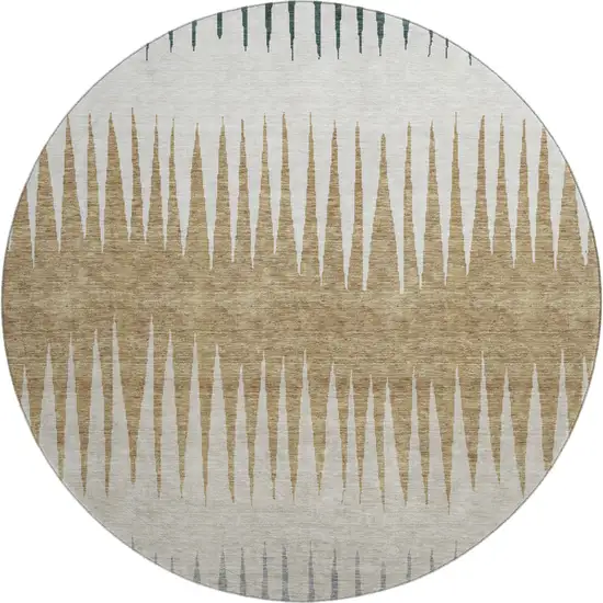 8' Charcoal Gold And Gray Striped Washable Round Rug With UV Protection Photo 1