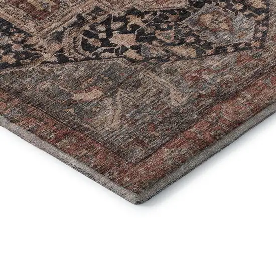 8' Charcoal Gold And Rust Oriental Washable Area Rug With UV Protection Photo 7