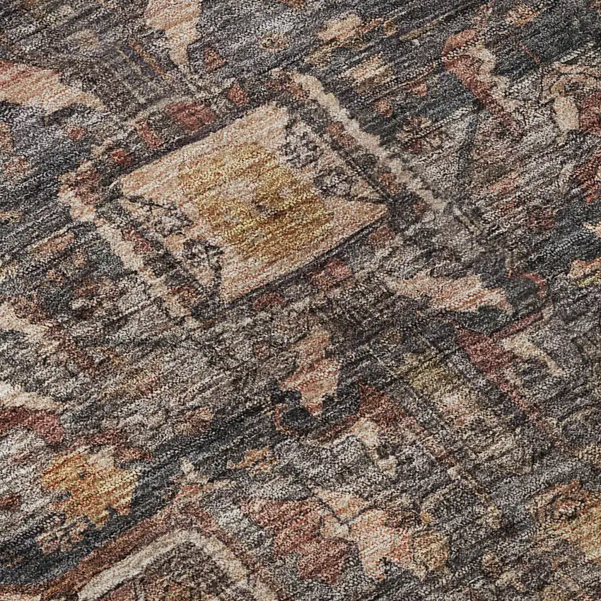 8' Charcoal Gold And Rust Oriental Washable Area Rug With UV Protection Photo 9