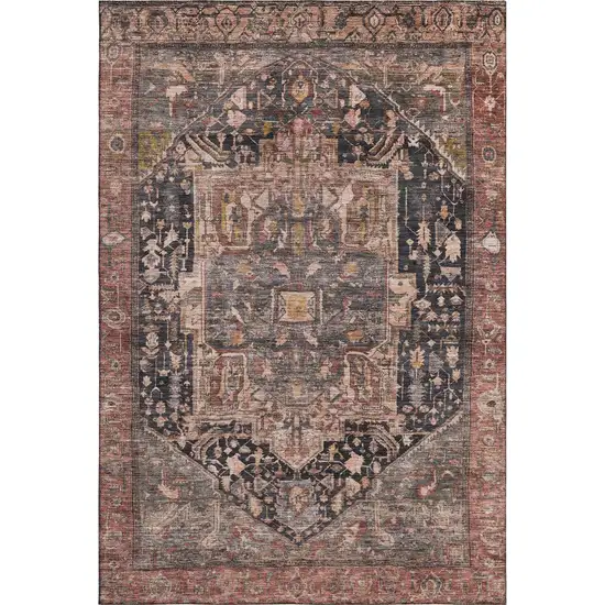 8' Charcoal Gold And Rust Oriental Washable Area Rug With UV Protection Photo 1