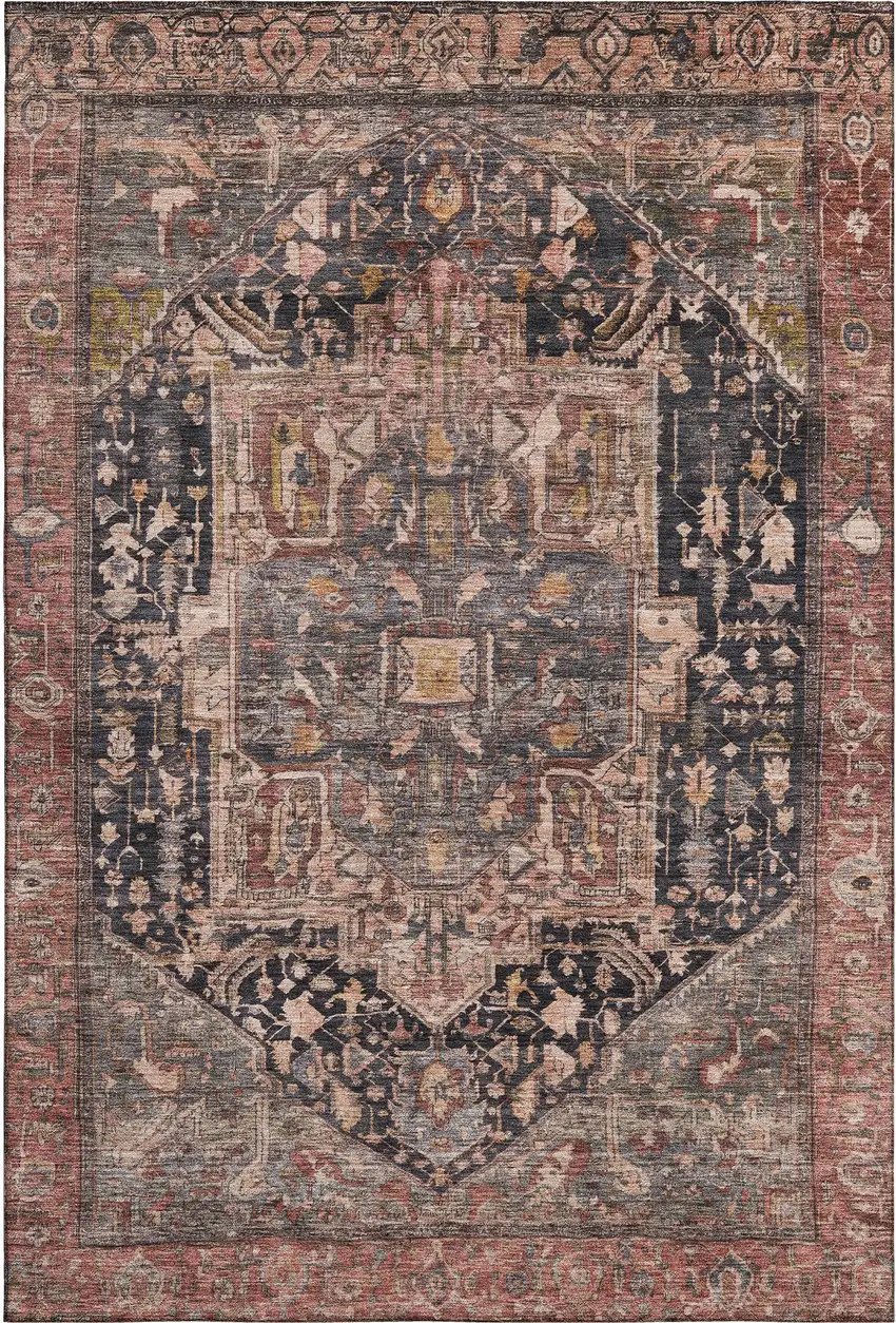 8' Charcoal Gold And Rust Oriental Washable Area Rug With UV Protection Photo 1