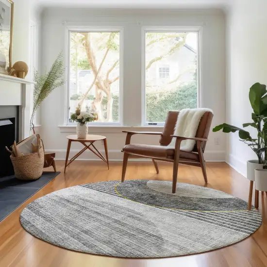 8' Charcoal Gold And Silver Geometric Washable Round Rug With UV Protection Photo 5