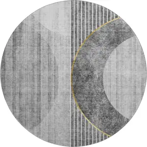 Photo of 8' Charcoal Gold And Silver Geometric Washable Round Rug With UV Protection