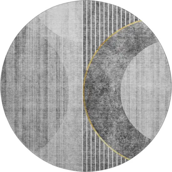 8' Charcoal Gold And Silver Geometric Washable Round Rug With UV Protection Photo 1