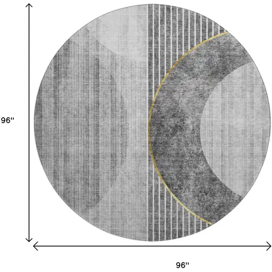 8' Charcoal Gold And Silver Geometric Washable Round Rug With UV Protection Photo 6