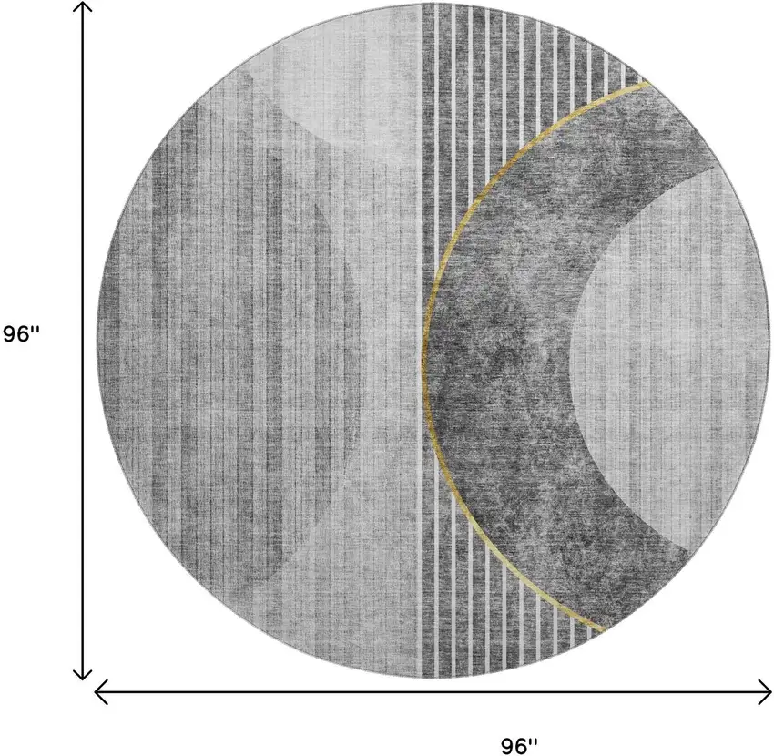 8' Charcoal Gold And Silver Geometric Washable Round Rug With UV Protection Photo 6