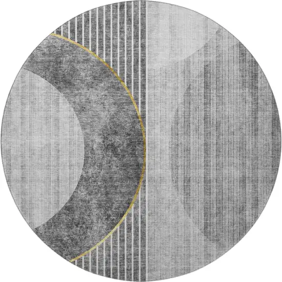 8' Charcoal Gold And Silver Geometric Washable Round Rug With UV Protection Photo 4