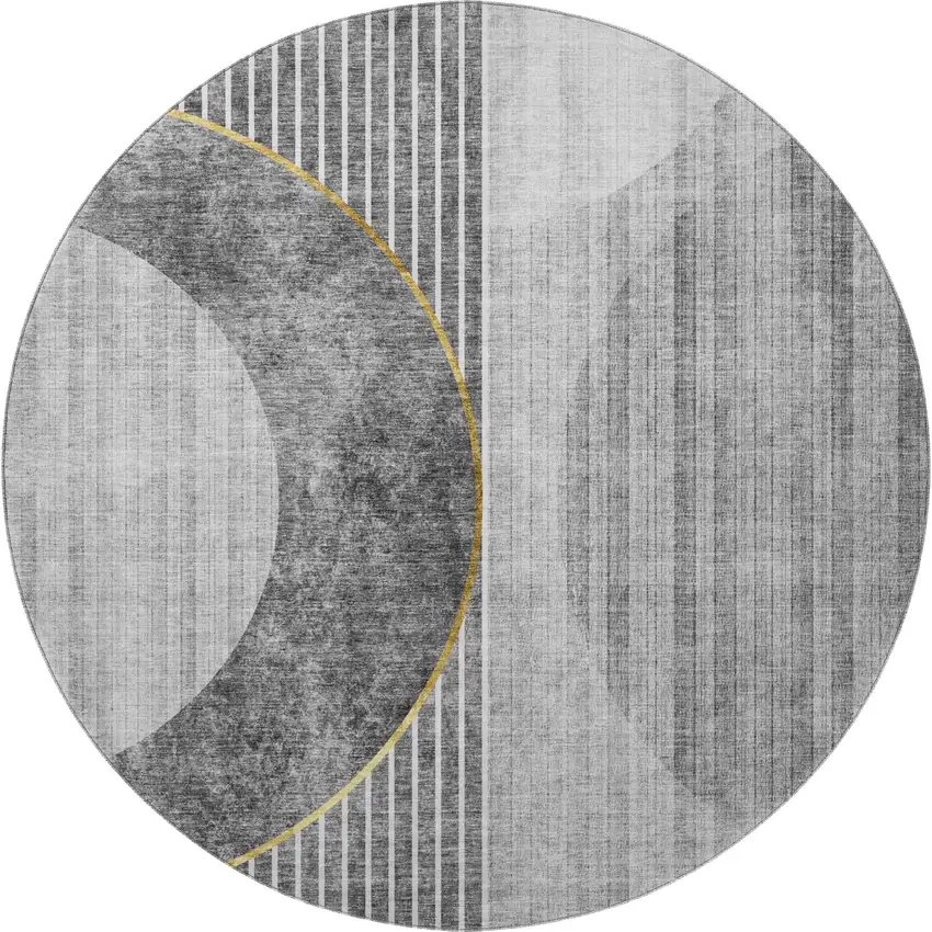 8' Charcoal Gold And Silver Geometric Washable Round Rug With UV Protection Photo 4
