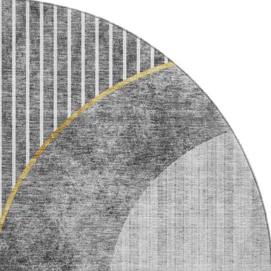 8' Charcoal Gold And Silver Geometric Washable Round Rug With UV Protection Photo 3