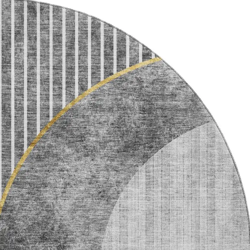 8' Charcoal Gold And Silver Geometric Washable Round Rug With UV Protection Photo 3