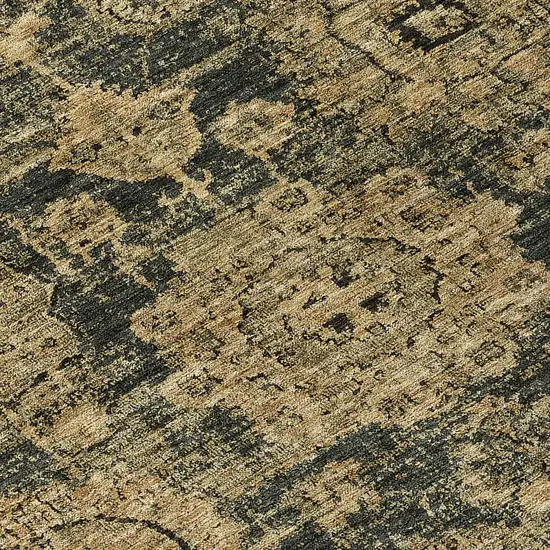 8' Charcoal Gold And Tan Round Floral Washable Indoor Outdoor Area Rug Photo 9