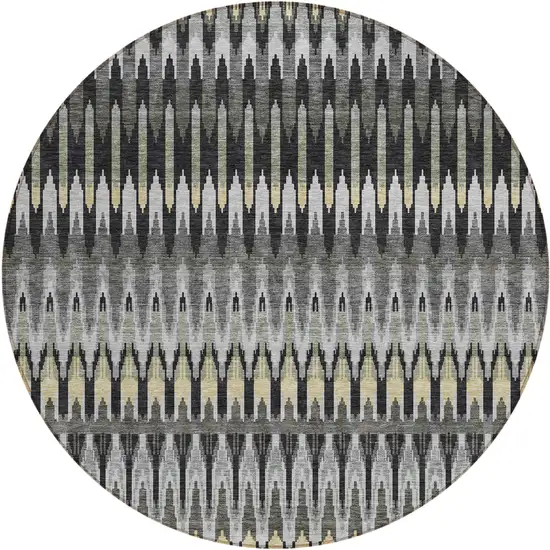 8' Charcoal Gray And Beige Round Southwestern Washable Indoor Outdoor Area Rug Photo 2