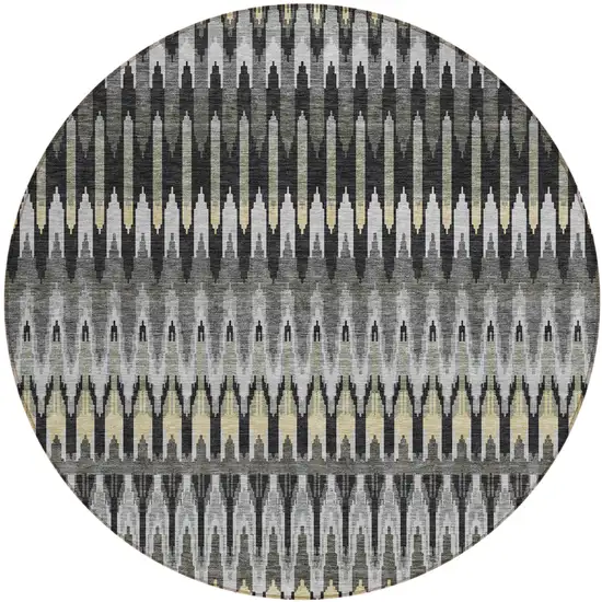 8' Charcoal Gray And Beige Round Southwestern Washable Indoor Outdoor Area Rug Photo 2