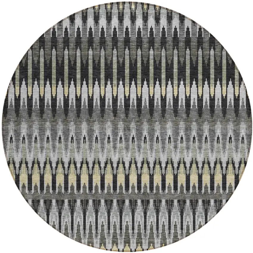 8' Charcoal Gray And Beige Round Southwestern Washable Indoor Outdoor Area Rug Photo 2