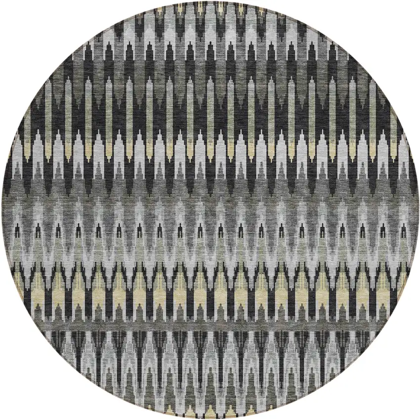8' Charcoal Gray And Beige Round Southwestern Washable Indoor Outdoor Area Rug Photo 2
