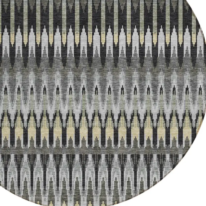 8' Charcoal Gray And Beige Round Southwestern Washable Indoor Outdoor Area Rug Photo 5