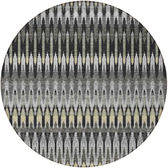 8' Charcoal Gray And Beige Round Southwestern Washable Indoor Outdoor Area Rug Photo 6
