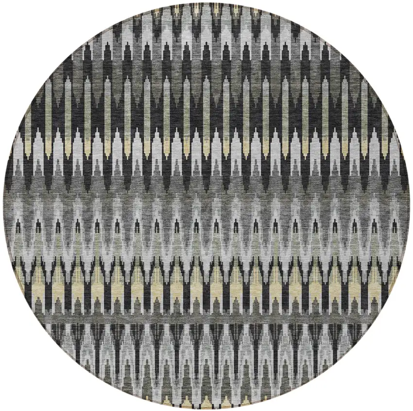 8' Charcoal Gray And Beige Round Southwestern Washable Indoor Outdoor Area Rug Photo 6