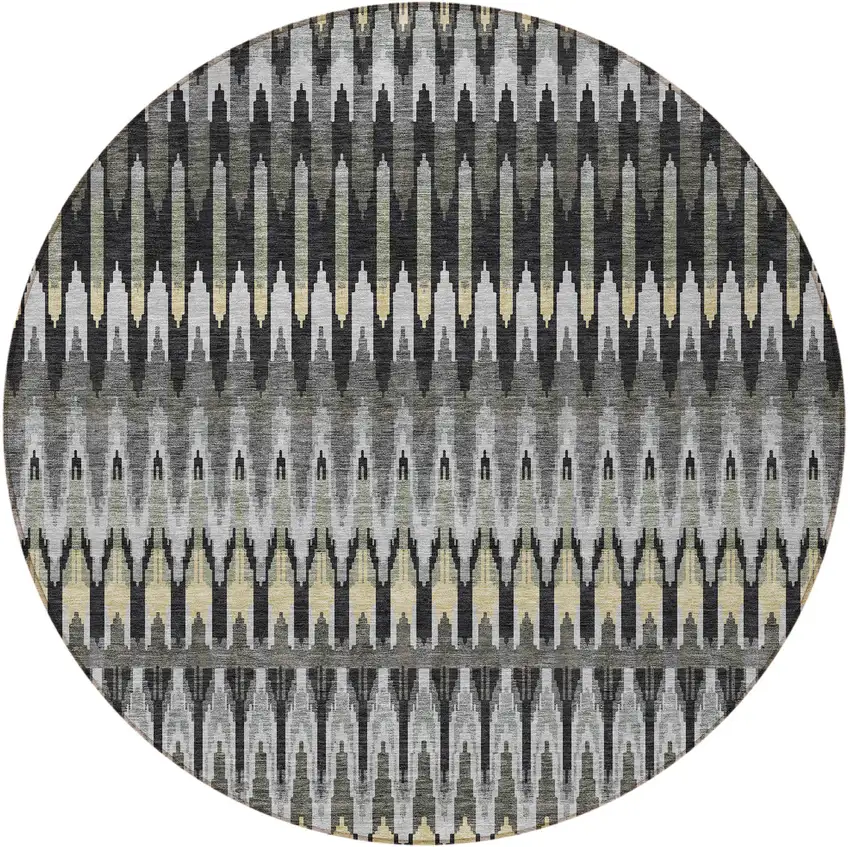 8' Charcoal Gray And Beige Round Southwestern Washable Indoor Outdoor Area Rug Photo 6