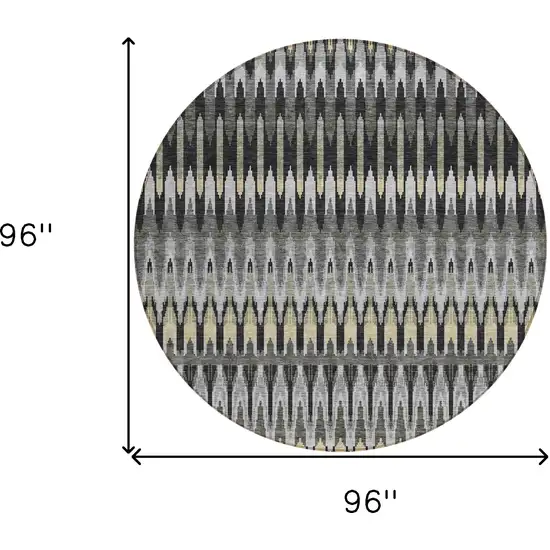8' Charcoal Gray And Beige Round Southwestern Washable Indoor Outdoor Area Rug Photo 3