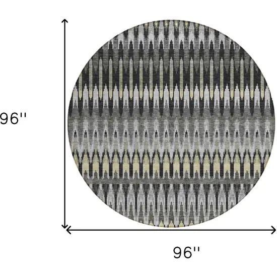 8' Charcoal Gray And Beige Round Southwestern Washable Indoor Outdoor Area Rug Photo 3