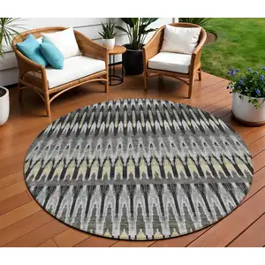 Photo of 8' Charcoal Gray And Beige Round Southwestern Washable Indoor Outdoor Area Rug