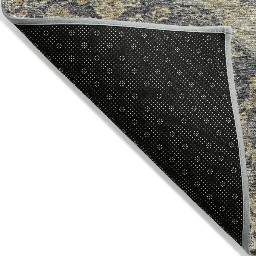8' Charcoal Gray And Brown Round Oriental Washable Indoor Outdoor Area Rug Photo 3