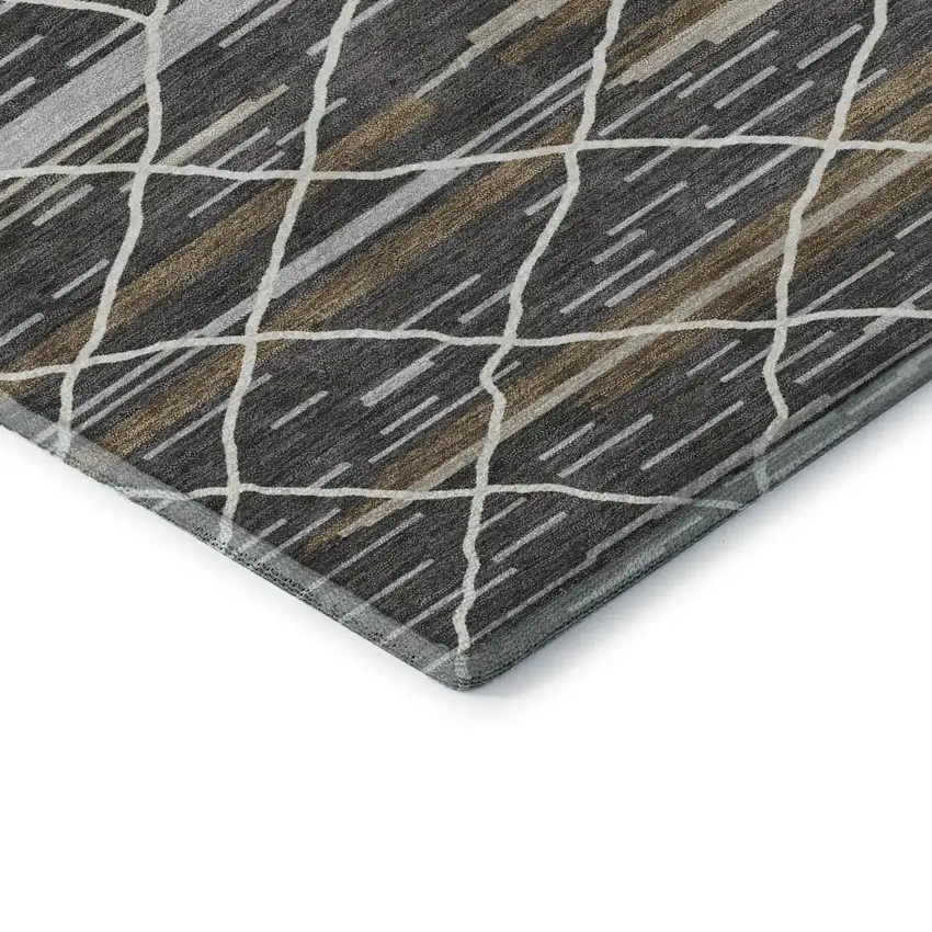 8' Charcoal Gray And Brown Striped Washable Round Rug With UV Protection Photo 6