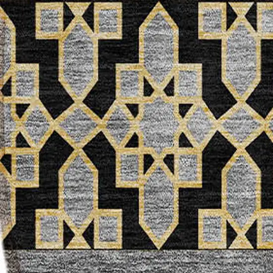 8' Charcoal Gray And Gold Round Quatrefoil Washable Indoor Outdoor Area Rug Photo 5