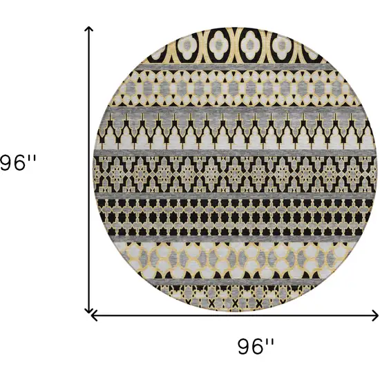 8' Charcoal Gray And Gold Round Quatrefoil Washable Indoor Outdoor Area Rug Photo 8