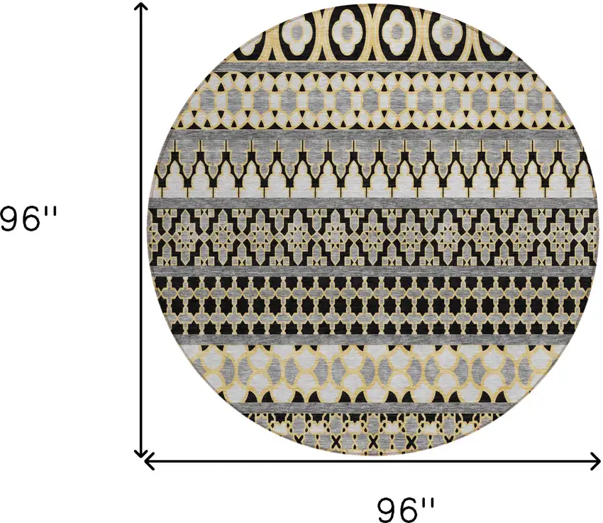 8' Charcoal Gray And Gold Round Quatrefoil Washable Indoor Outdoor Area Rug Photo 8