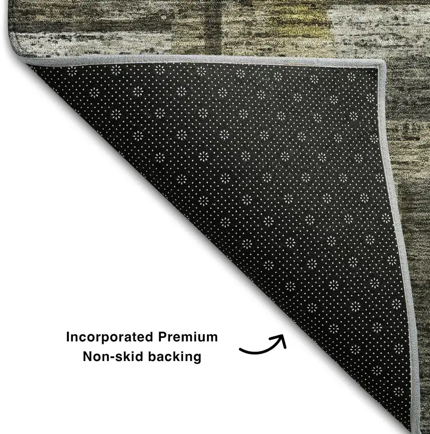 8' Charcoal Gray And Gold Striped Washable Round Rug With UV Protection Photo 5