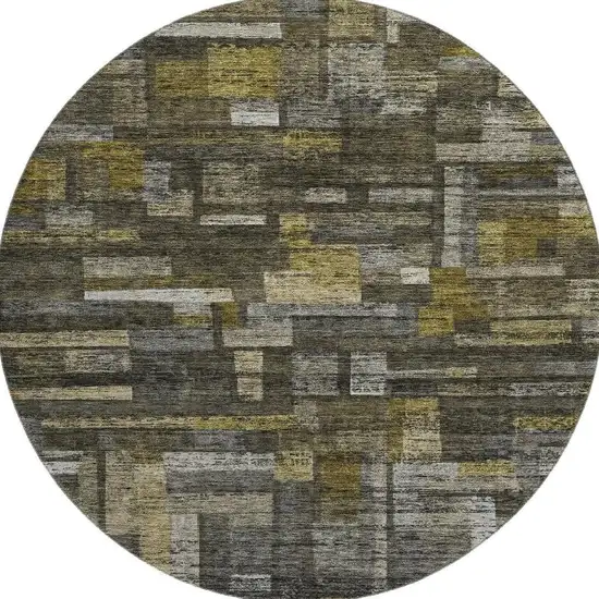 8' Charcoal Gray And Gold Striped Washable Round Rug With UV Protection Photo 3