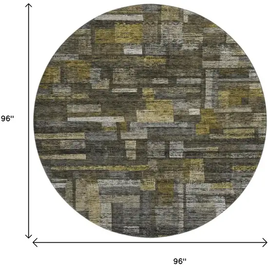 8' Charcoal Gray And Gold Striped Washable Round Rug With UV Protection Photo 9