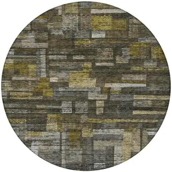 8' Charcoal Gray And Green Round Striped Washable Indoor Outdoor Area Rug Photo 5