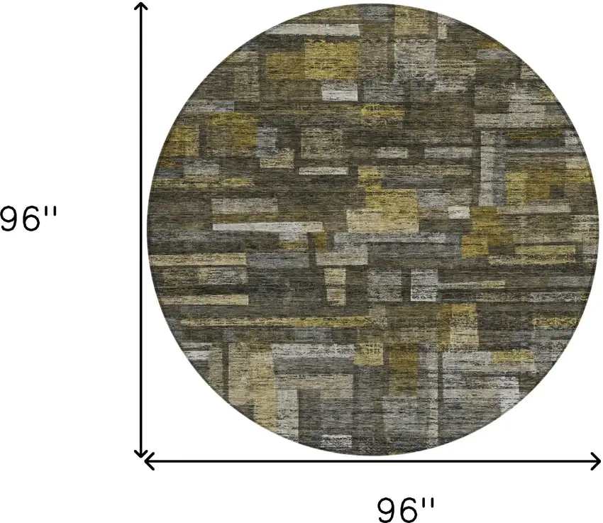 8' Charcoal Gray And Green Round Striped Washable Indoor Outdoor Area Rug Photo 8
