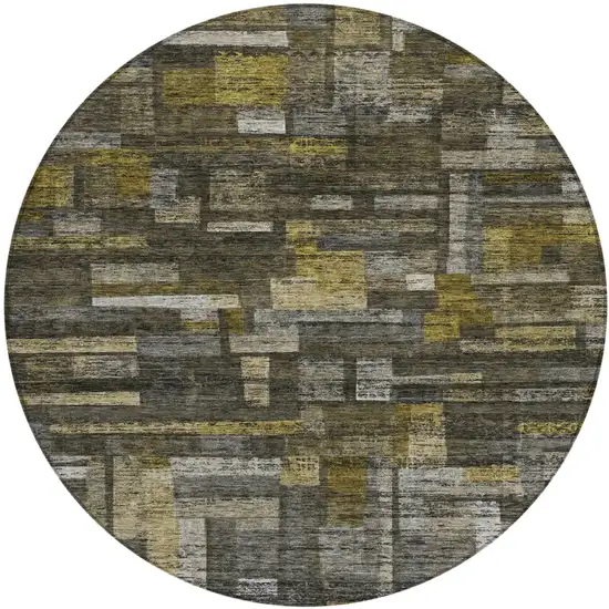 8' Charcoal Gray And Green Round Striped Washable Indoor Outdoor Area Rug Photo 2