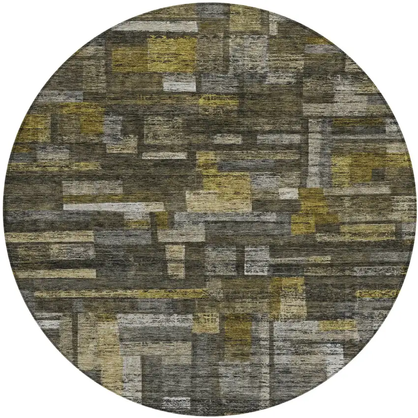 8' Charcoal Gray And Green Round Striped Washable Indoor Outdoor Area Rug Photo 2