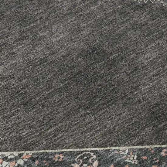 8' Charcoal Gray And Ivory Oriental Washable Round Rug With UV Protection Photo 8