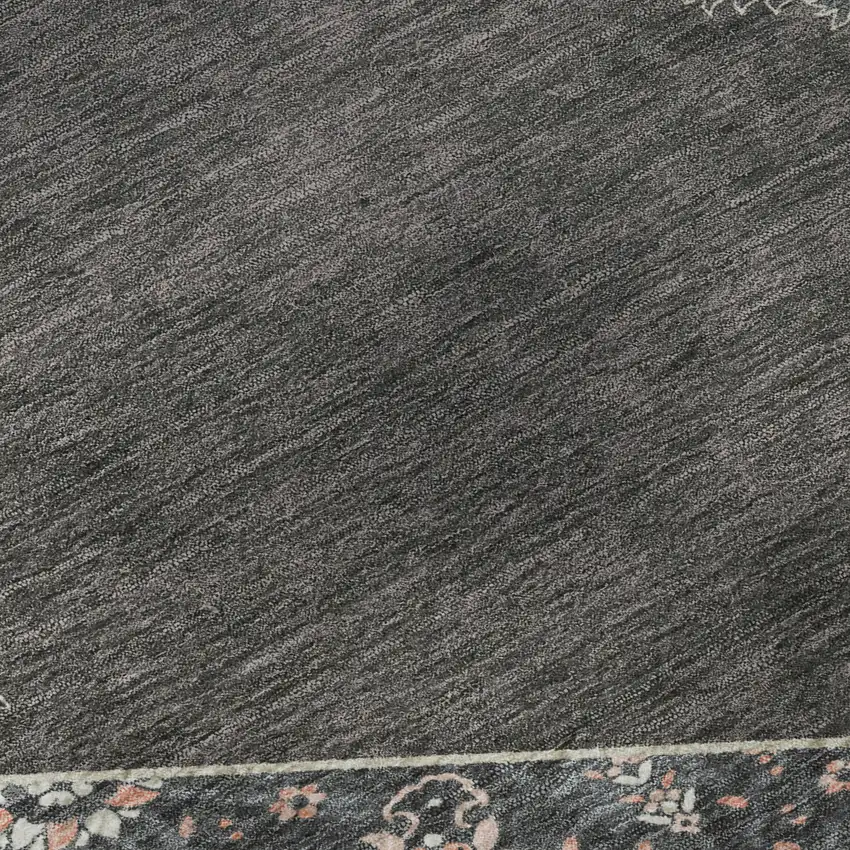 8' Charcoal Gray And Ivory Oriental Washable Round Rug With UV Protection Photo 8